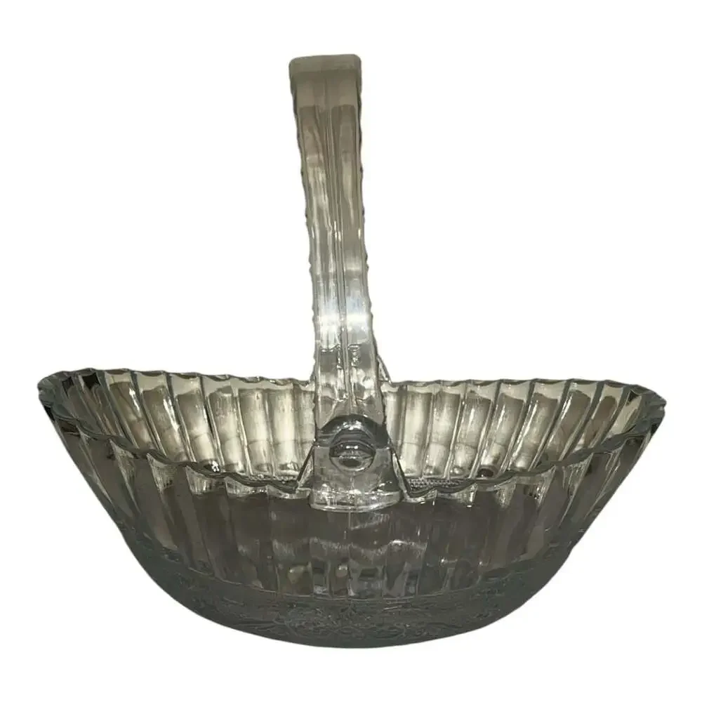 Crystal Clear Industries Pressed Clear Glass Oval Decorative Basket w/ Handle